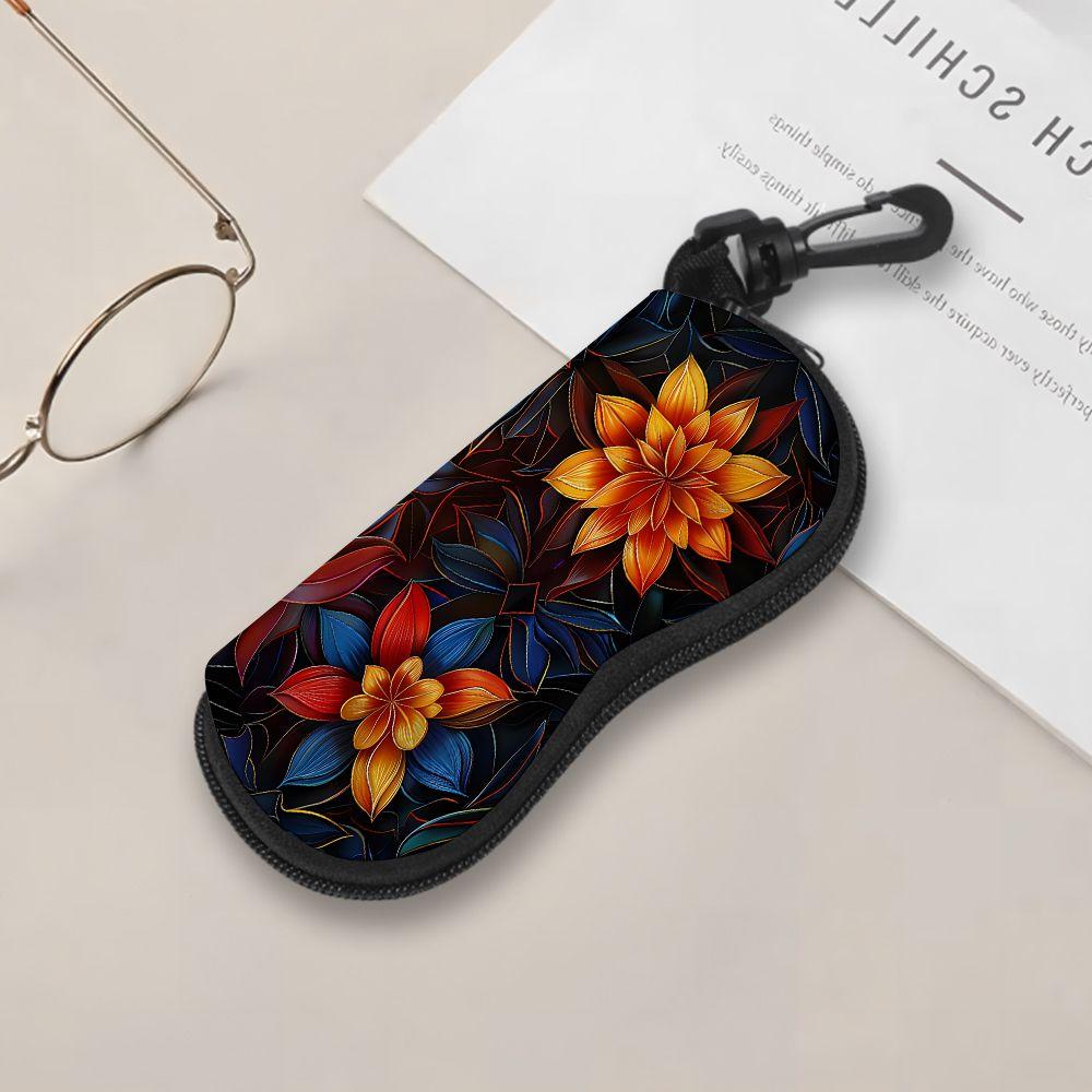 2D-Vintage Botanical Floral Print Protective Eyewear Holder, Sunglasses Case, Portable Zipper Eyeglass Organizer, Stylish Travel Eyewear Gift for Wome