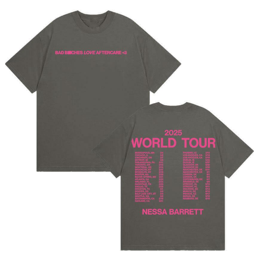 Nessa Barrett Aftercare World Tour 2025 New T Shirts Men Women Summer Aesthetic High Quality T-shirt 100% Cotton Oversized Tees