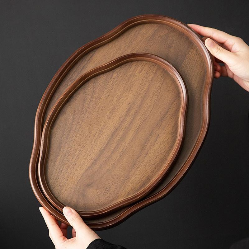 Chinese Style Bamboo Decorative Serving Tray Smooth Surface Tea Tray Vintage Fruit Platter Afternoon Tea Coffee Dessert Plate