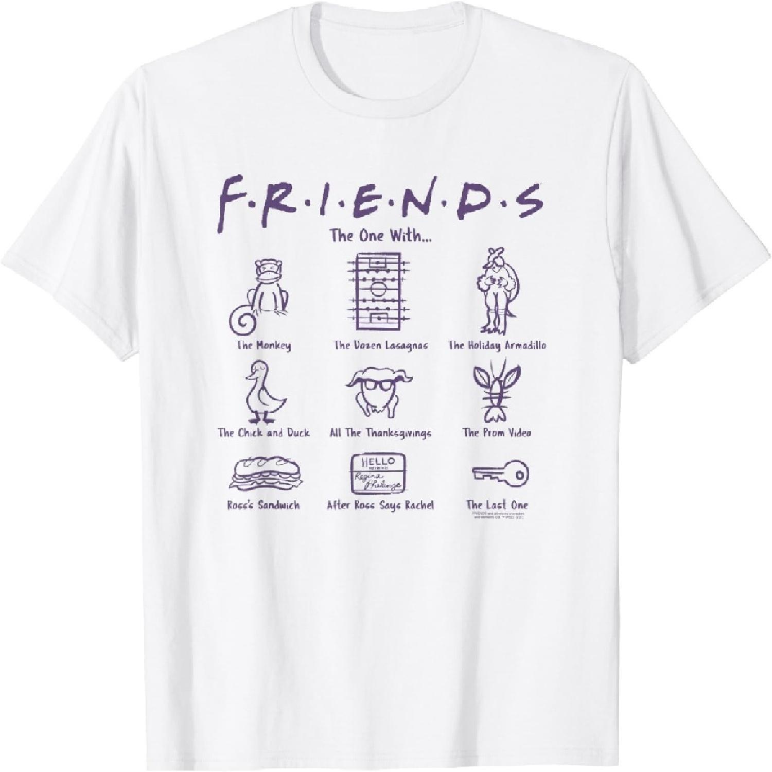 Футболка с иконками эпизодов Друзей, Футболка с персонажами сериала Друзья, Забавная футболка со стилизованными фигурками, Новинка S