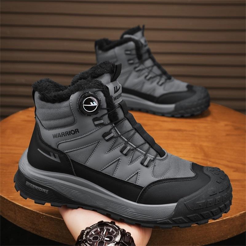 Warrior High-Top Fleece Lined Sports Fashion Versatile Classic Durable Grip Hiking Shoes Men Hiking Shoes Gray Black WBN(JS)-301602