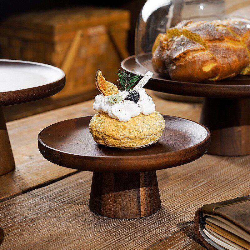 Japanese Style Acacia Wood Cake Stand - High-Footed Dessert Tray and Snack Plate for Living Room Display