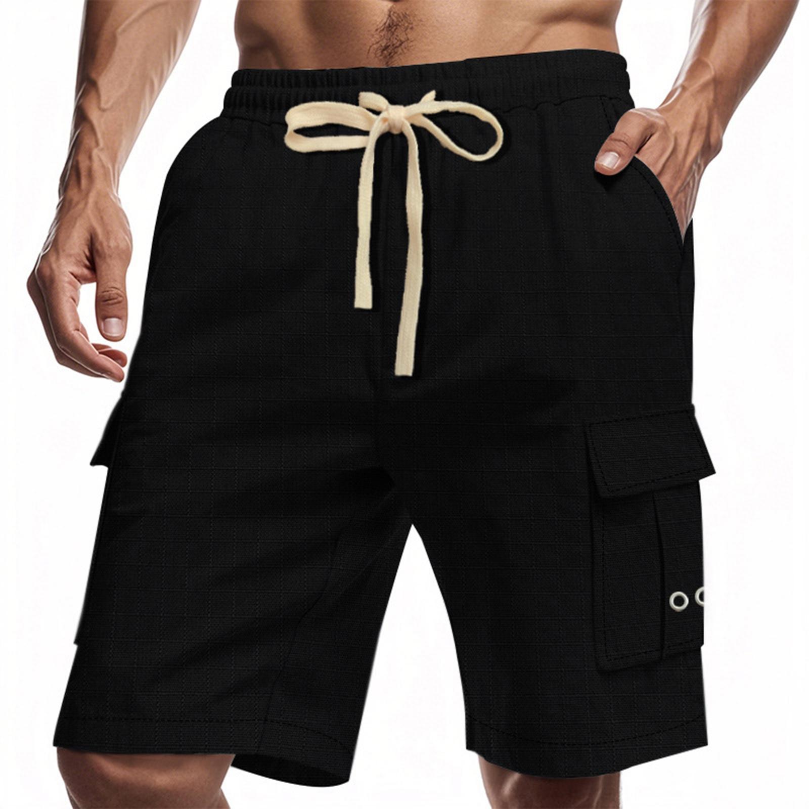 Mens shorts casual gym shorts men with large pockets mens athletic shorts for workout shorts men suitable for outdoor and daily activities L чёрный