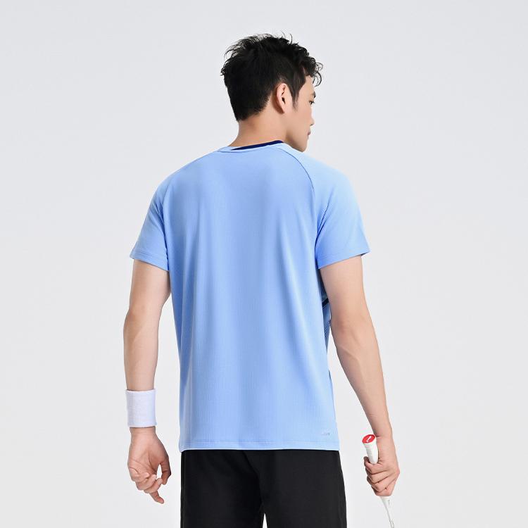 Li-Ning Breathable Striped Color Block Comfortable Casual Short Sleeve T-Shirt Unisex Tops Dark-Blue AAYV033-3