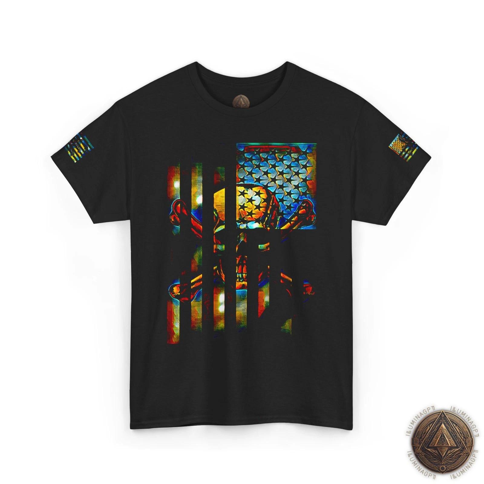 Patriotic Distressed USA Flag Skull & Crossbones T shirt - Glitch L