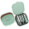 Matcha Green Nail Care Set: Anti-Splash Clippers, High-Grade Nail Tweezers, Eyebrow Tweezers, and Nose Hair Trimmer.