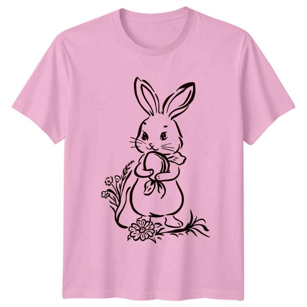 Cute Easter Bunny Holding Decorated Egg TShirt Easter For Him And Her