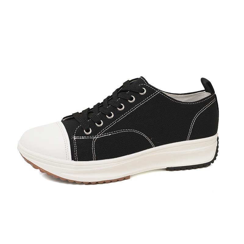 Foreign trade large size women's new fashionable low-top muffin platform canvas shoes lace-up flat casual single shoes