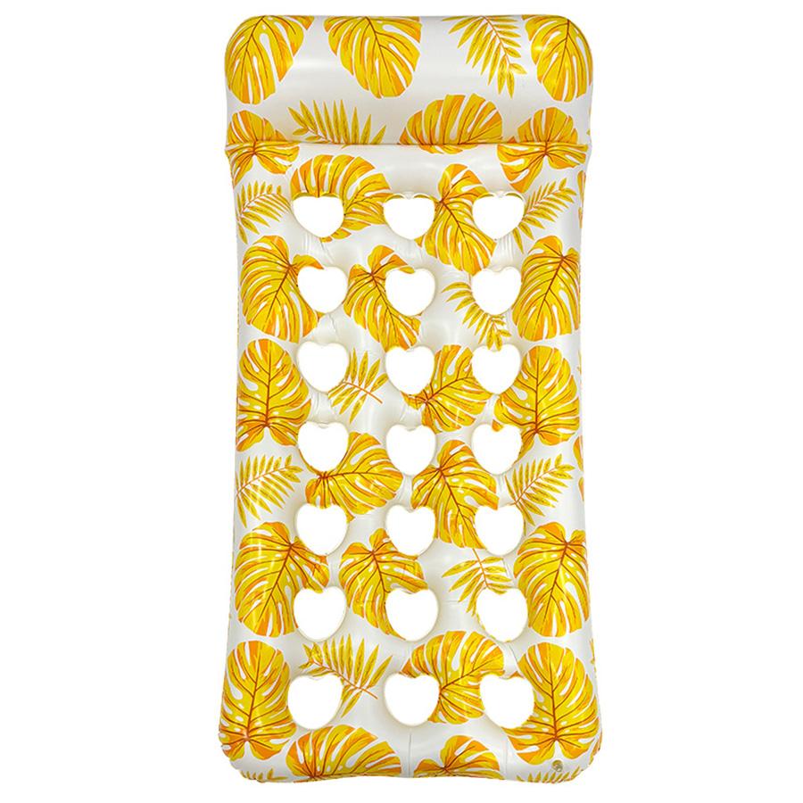 1pc Tropical Leaf Print Inflatable Pool Float Mat, Mesh Hole Water Floating Lounge Bed, for Summer Beach Party