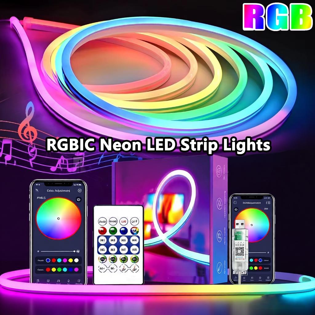 USB Colorful Flexible Light Strip with Neon Light Strip and Bluetooth Remote Control for Bedroom Living Room Party Decoration