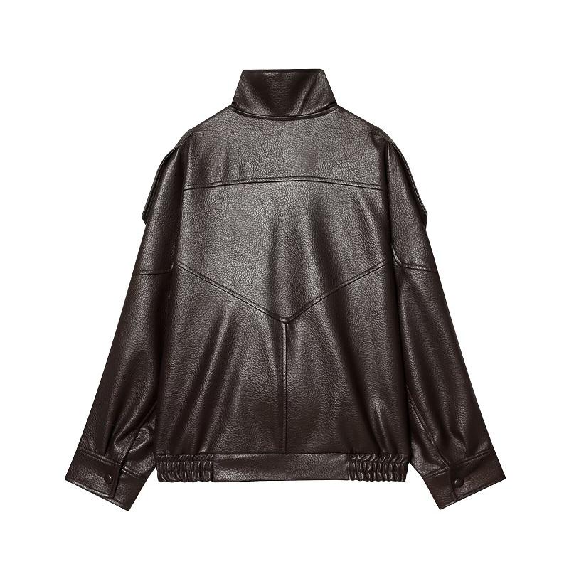 Jachetă de damă VAYLA din piele ecologică Neagră Jachete bomber supradimensionate pentru femei Îmbrăcăminte exterioară Palton de iarnă Jachetă de modă pentru femei Femeie
