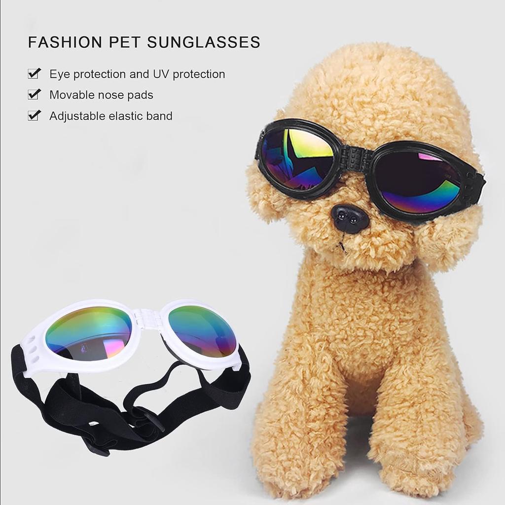 Pssopp Pet Goggles Dog Sunglasses, Windproof Foldable Puppy Goggles Sun Glasses for Medium and Large Dogs Sunglasses[White]