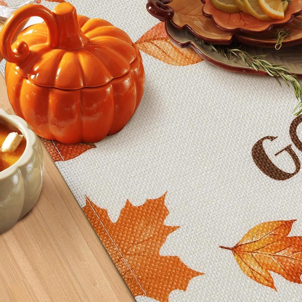 Bonhause Turkey Thanksgiving Table Runner 13x90 Inch Fall Autumn Maple Leaves Gobble Happy Harvest Kitchen Dinning Table Decoration for Indoor