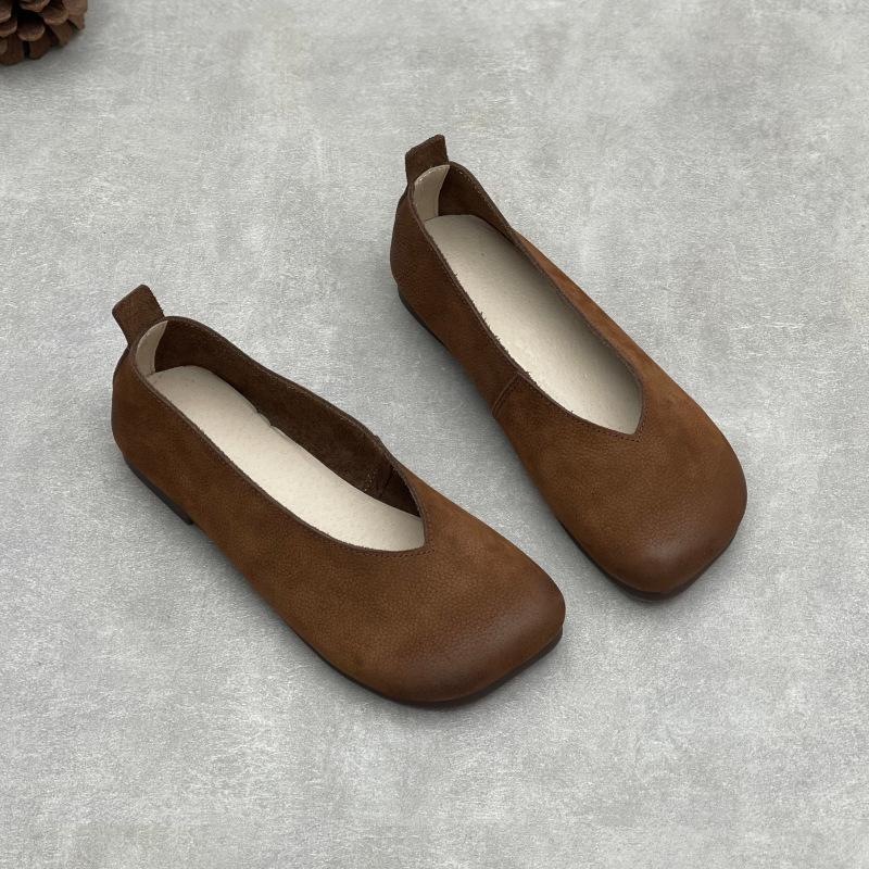 Johnature Echte Leder Flache Slip-on Schuhe Lässige Quadratische Zehenpartie Bequeme Weiche Sohle Damen Flats