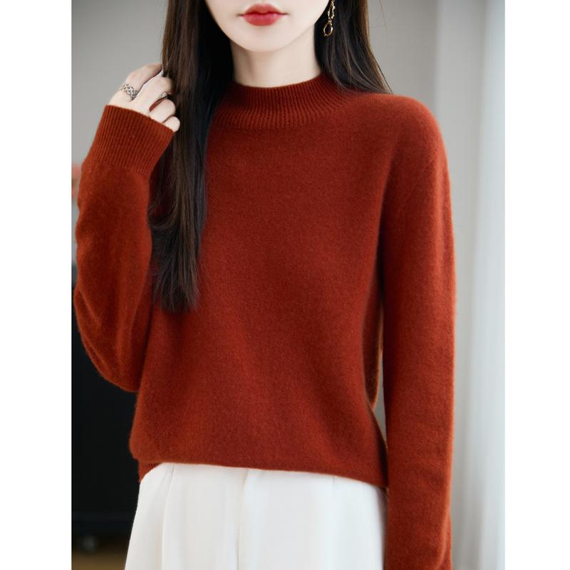 

Вязаный свитер с полувысоким воротником для женщин на осень и зиму, свободный пуловер, однотонный, повседневный трикотаж one size коричневый