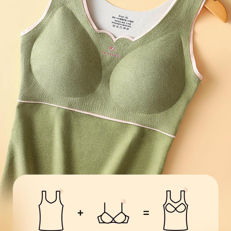 Autumn Winter De Velvet Thermal Vest Women Padded Shaping Thermal Underwear Sleeveless Vest with Chest Pads