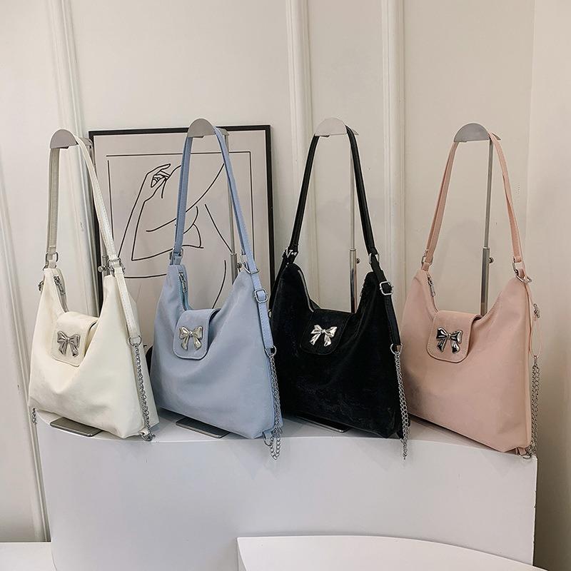 Bolsa tote portátil personalizada com laço para mulher, mochila casual versátil multiuso, bolsa de ombro mensageiro texturizada