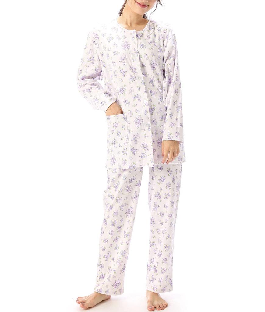 NISHIKI Made in Domestically Strictly Produced Smooth Long Front Top and Bottom Long Loungewear for Spring and Autumn Women's Pajamas, Japan, 100%