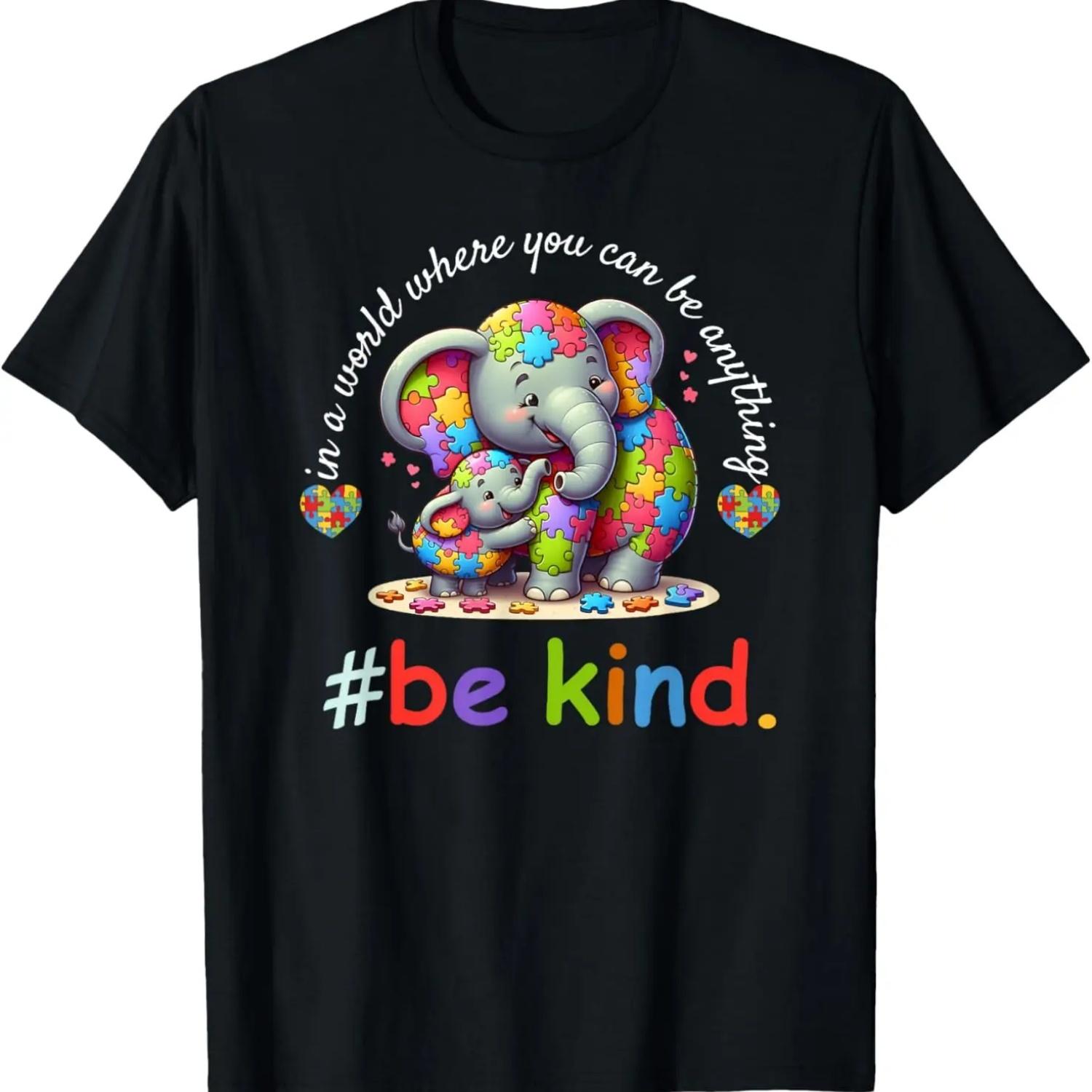 Be Kind Autism Awareness Elephant Mom Baby Puzzle Piece T-Shirt S