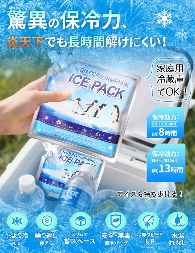 Long-lasting, Powerful Ice Packs for Coolers, Refillable, Thin, Small, and Sub-zero Temperatures, Maintains Temperatures Below -7.8°C for 8 Hours,