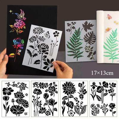 5 buc. fluture floare frunze PET șabloane goale pentru animale de companie Seria natură Scrapbooking jurnal șablon de pictură pentru copii caiet de bricolaj