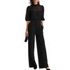 Summer Bamboo Leaf Print Chiffon Blouse And Wideleg Pants Set For Women