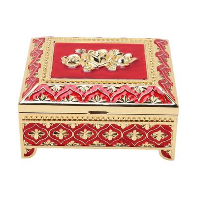 Caja de Joyería de Metal Vintage con Rosas en Relieve de una Sola Capa Cuadrada Estilo Europeo Caja de Almacenamiento de Joyería