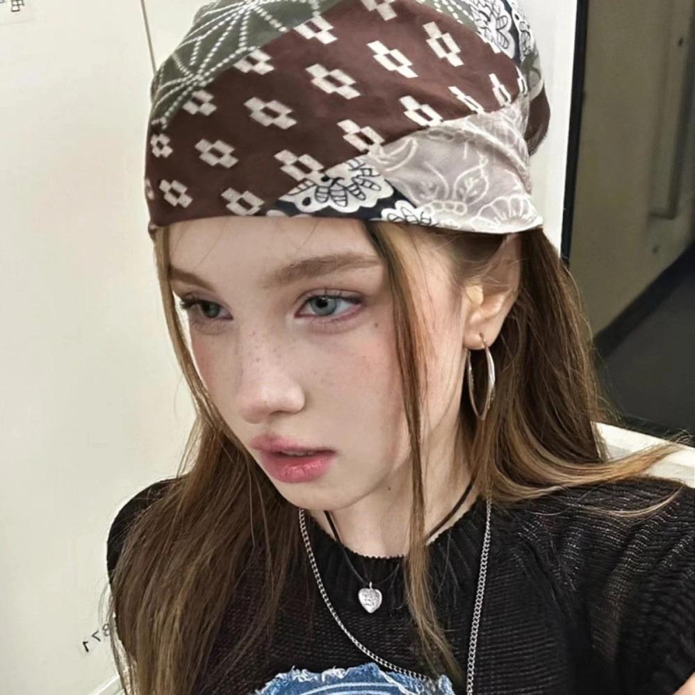 All-match Y2k Print Turban Sweet Small Square Scarf Retro Printed Headscarf  Beach