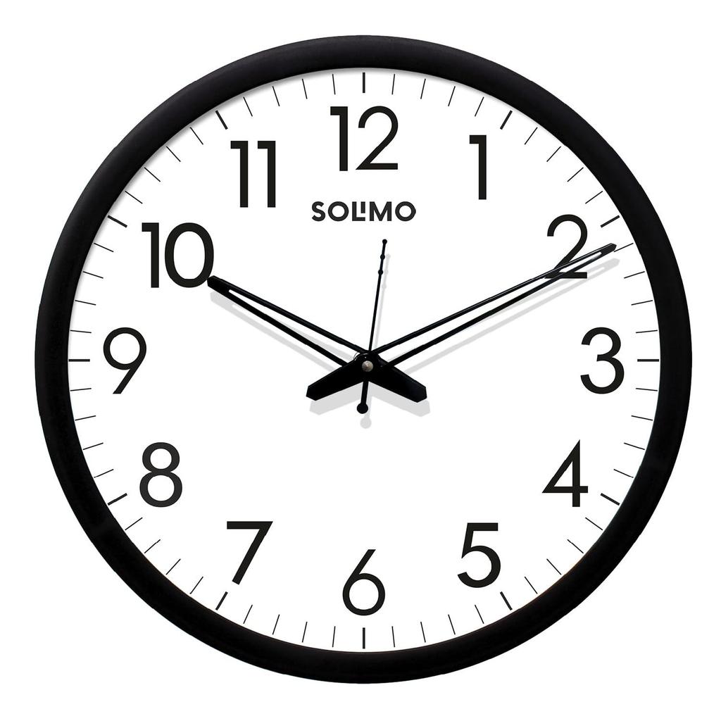Sober 12-inch Plastic and Glass Silent Movement Wall Clock (Black Frame)