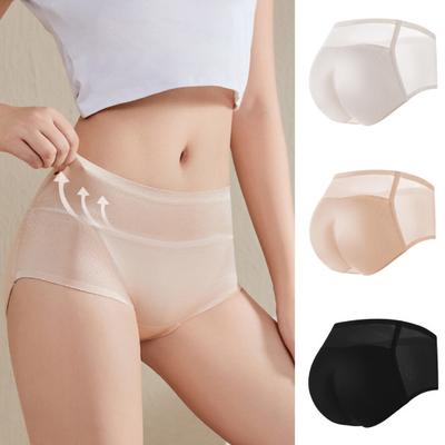 Dámské spodky Tenká síťovina Patchwork Bezešvé Střední pas Zvednutý zadek Ergonomický design Falešná vycpávka zadečku Sponge Boční vycpávka