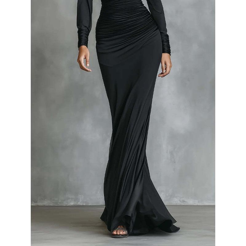 Black Off Shoulder Long Sleeve Long Dress For Autumn