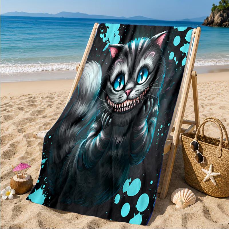 Che-shire Cat Smile Beach Towel Microfiber Beach Towel, Lightweight and Quick-Dry, for Summer Travel, Swimming Pool Fan Birthday Gift