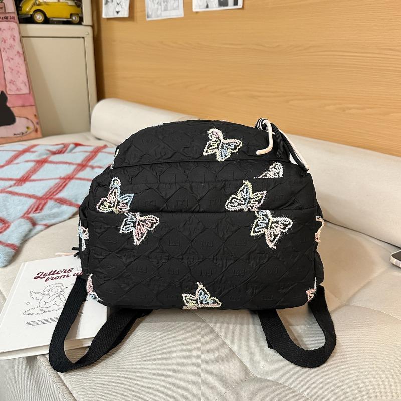 Butterfly Embroidery Backpack Casual Daily Bag Large Capacity School Bag for Students Commuters Minimalist Fashion Design with Tassel Details