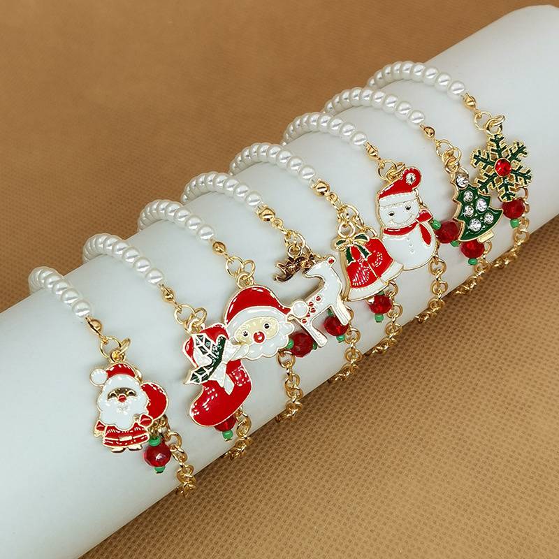 Snowman Christmas Bracelet Bell Christmas Christmas Tree Old Man Elk Snowflake Jewelry Alloy