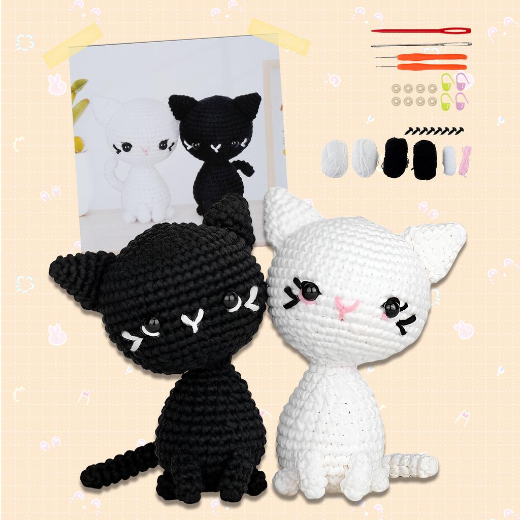 Starter Crochet Kit Cat/Pig Crochet Knitting Kit Complete Crochet Beginners Set DIY Crochet Animal Kits with Yarn Crochet Hooks