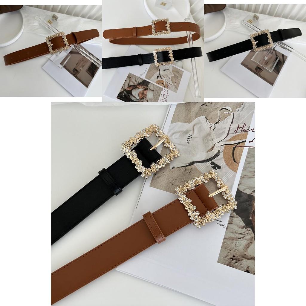 Stylish New Alloy Buckle Women's Belt Perfect For Dresses And Coats With Rhinestone Detailing In Black And Camel Color