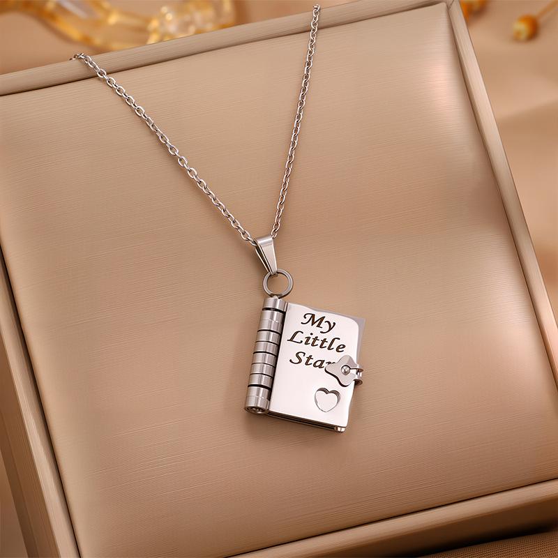 My Little Star Book Pendant Necklace for Daughter Openable Pages Engraved Letter Stainless Steel Necklace For Birthday Gift