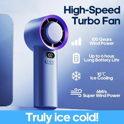 Ventilador turbo portátil de mano, miniventilador personal ajustable, 100 velocidades, infinitamente ajustable, pequeño ventilador de refrigeración USB de escritorio para exteriores, 3600 mAh