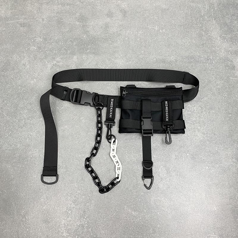 

2025 Multifunction Punk Hip Hop Crossbody Bag With Chain Men Women Techwear Style Waist Band Cell Phone Bag Outdoor Fanny Pack