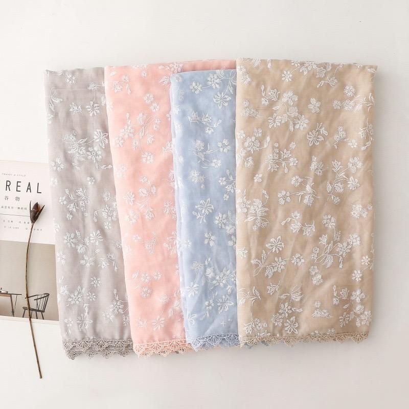 Plain Embroider Floral Viscose Scarf Lace Chain Lady High Quality Shawls And Wraps Pashmina Stole Foulards Muslim Hijab 180*90Cm