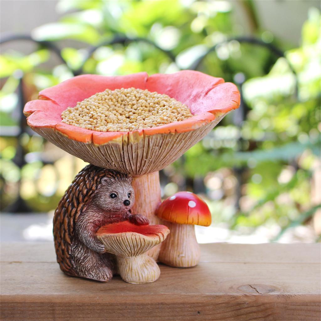 Enchanting Hedgehog Mushroom Resins Figurine Statue with Bird Feeder for Outdoor Garden Lawn Patios Decorative Ornament