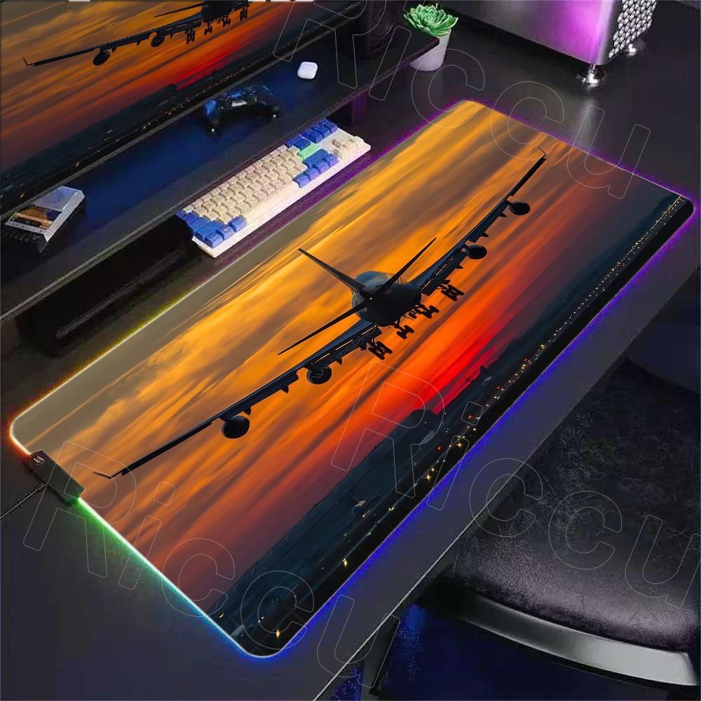 RGB Desk Mat Aviation Theme Mouse Pad Large Rubber Anti-slip Aircraft Dashboard Mousepad Office and Gamr Keyboard Mats Decor Mat