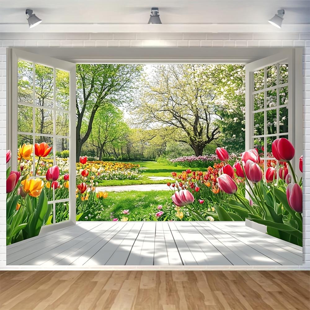 1Pcs Lush Greenery Blooming Flowers Garden Landscape Decoration Background Backdrop Decorations For Photo Studio Booth Party