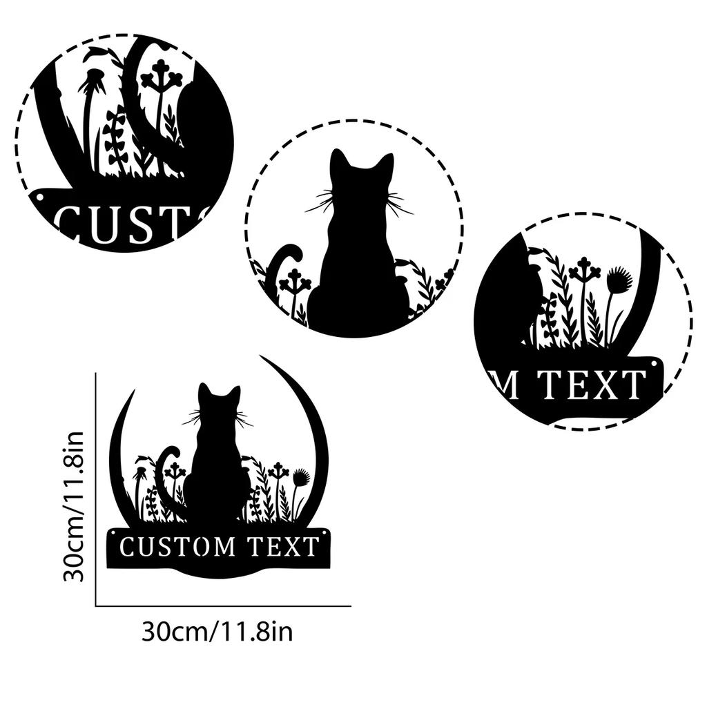 Retro Metal Sign Wall Decor Vintage Flower Moon Cat Gift for Pet Lovers