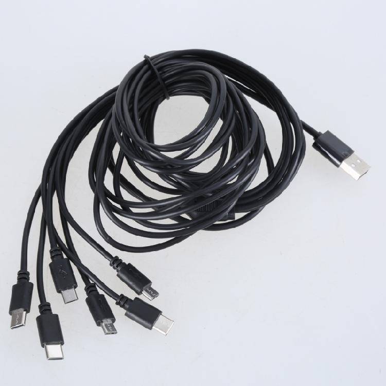 Efficient USB Charging Wire Male Power Cord for Six Devices Simultaneously with USB 5Pin and Type C Output Connectors