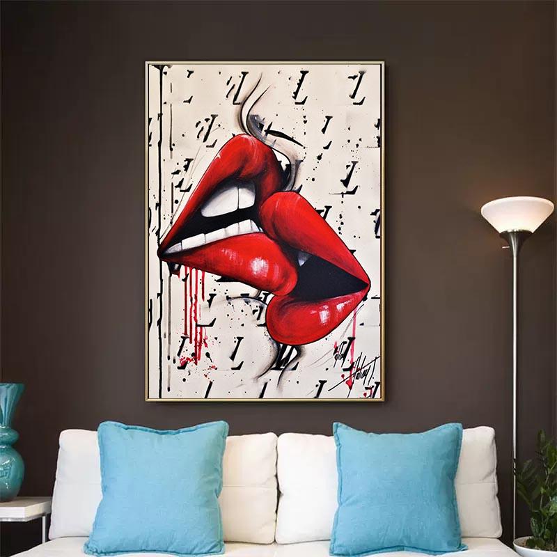 Red Lip Poster Canvas Printing Kiss Love Poster and Printing Modern Wall Art Hanging Picture Home Decoration