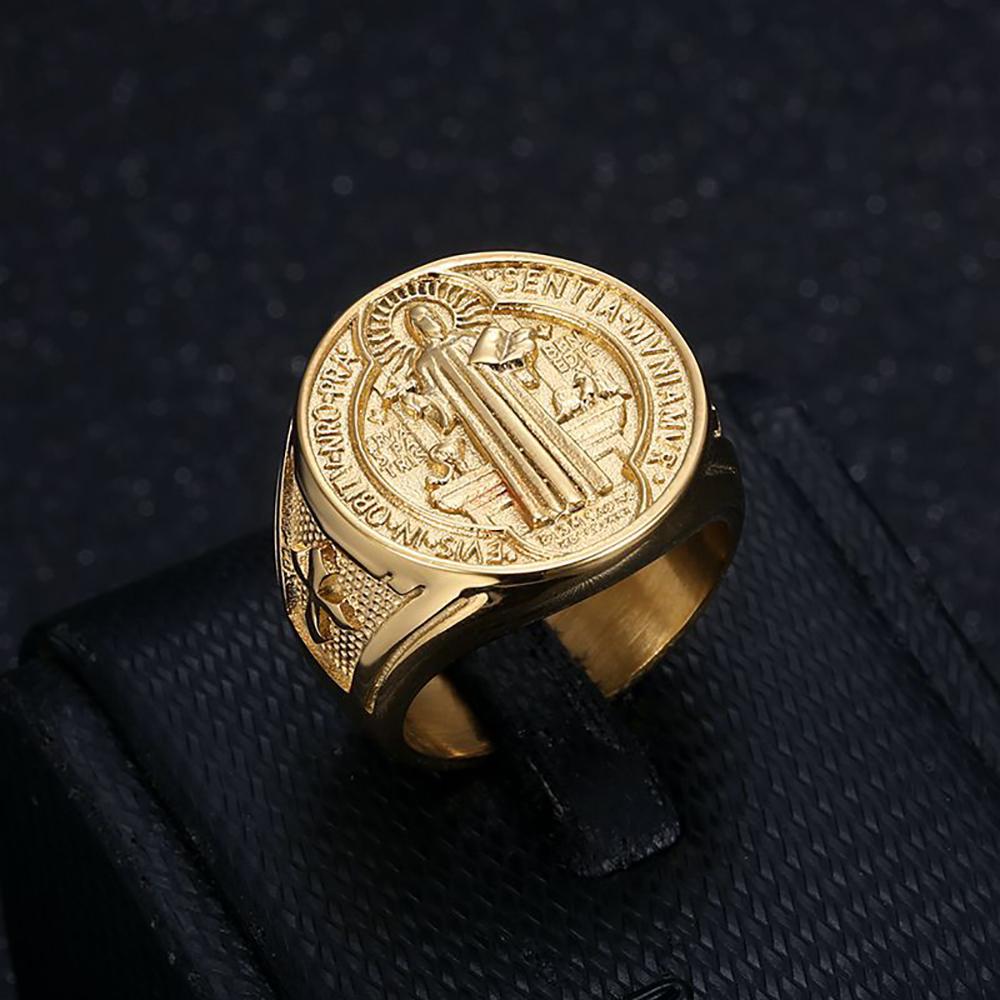 Vintage 316L Stainless Steel Saint St. Benedict Exorcism Rings for Men Boys Fashion Catholic Amulet Jewelry Gifts Dropshipping