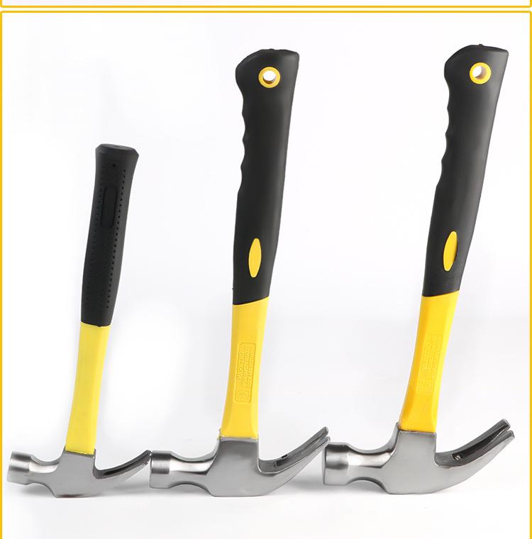 Carbon Steel Claw Hammer with Fiber, Wood & Rubber-Coated Iron Handles