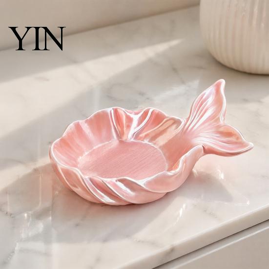 Pearlescent Makeup Tray Fishtail Jewelry Storage Tray, Large Capacity Groove Design, Design 3D Printing Desktop Ornament, for Rings And Necklaces