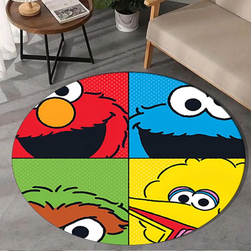1PC Colorful Sesame Muppets Together Round Rug, Non-slip Chair Mat, Home Decor, Circle Carpet Perfect for Office, Bedroom, Living Room,Christmas Gift